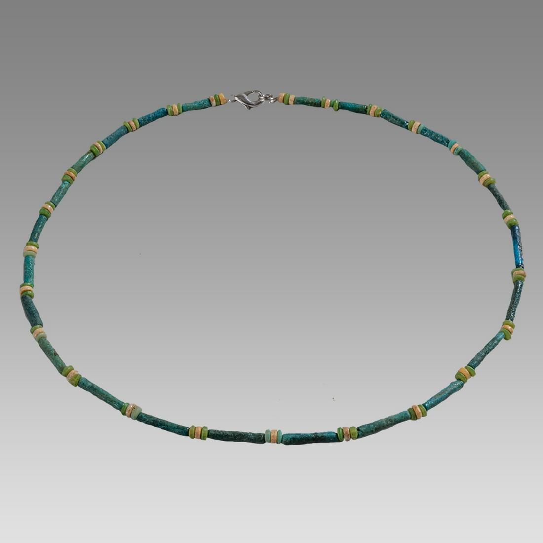 Ancient Egyptian Faience, Bead Necklace c.300-50 BC.: Ancient Egyptian Faience, Bead Necklace c.300-50 BC. Size 17 inches length. Great Looking single strand Faience Bead necklace. wearable. Provenance: Ex Secret Eyes Gallery New York 1970's-1980's