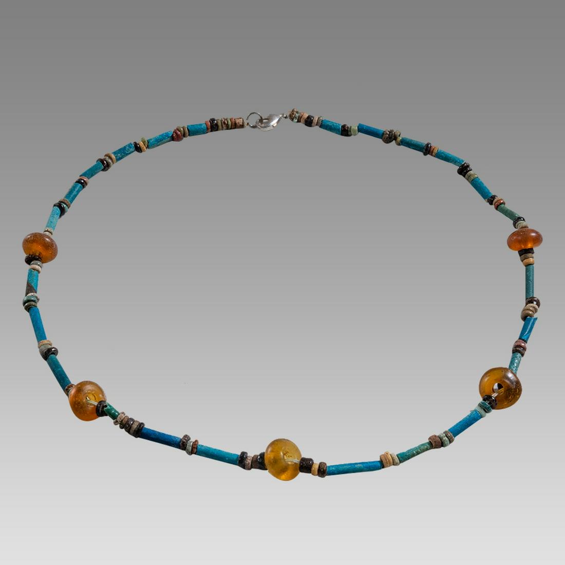 Ancient Egyptian Faience, Bead Necklace c.300-50 BC.: Ancient Egyptian Faience, Bead Necklace c.300-50 BC. Size 18 3/4 inches length. Great Looking single strand Faience Bead necklace with 5 large roman glass beads. wearable. Provenance: Ex Secret Eyes G