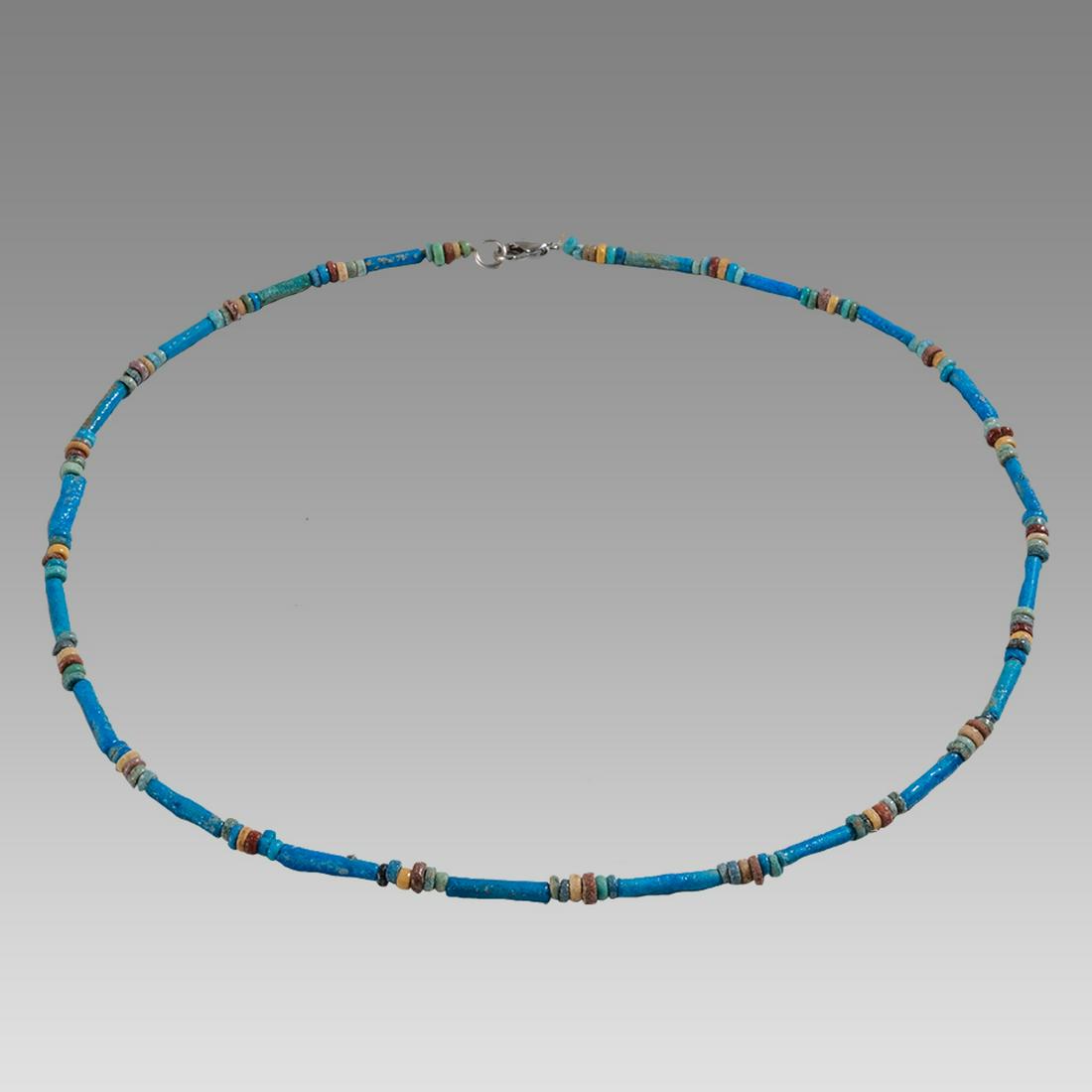 Ancient Egyptian Faience, Bead Necklace c.300-50 BC.: Ancient Egyptian Faience, Bead Necklace c.300-50 BC. Size 18 1/2 inches length. Great Looking single strand Faience Bead necklace. wearable. Provenance: Ex Secret Eyes Gallery New York 1970's-1980's