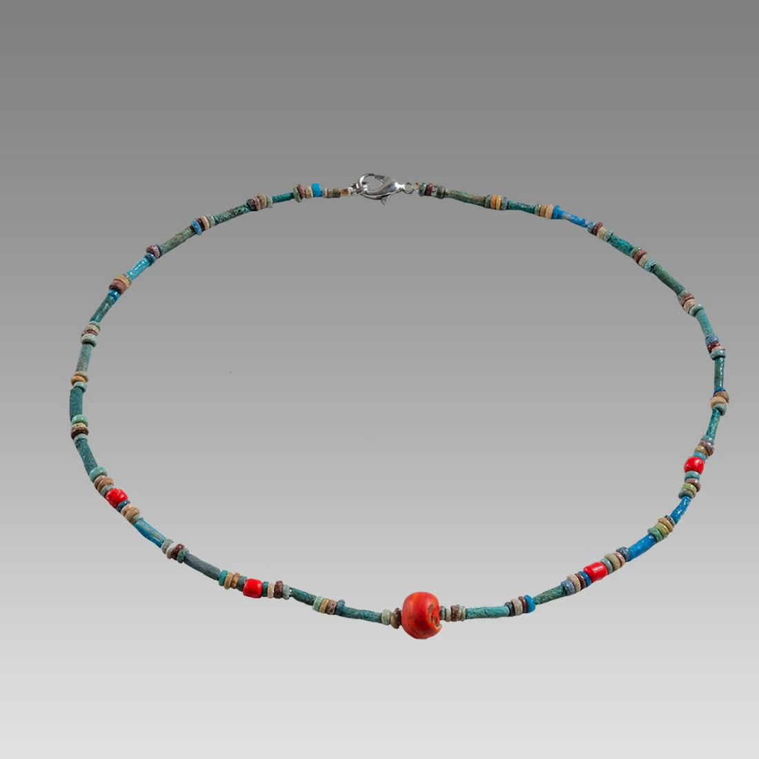 Ancient Egyptian Faience, Bead Necklace c.300-50 BC.: Ancient Egyptian Faience, Bead Necklace c.300-50 BC. Size 17 3/8 inches length. Great Looking single strand Faience Bead necklace. wearable. Provenance: Ex Secret Eyes Gallery New York 1970's-1980's