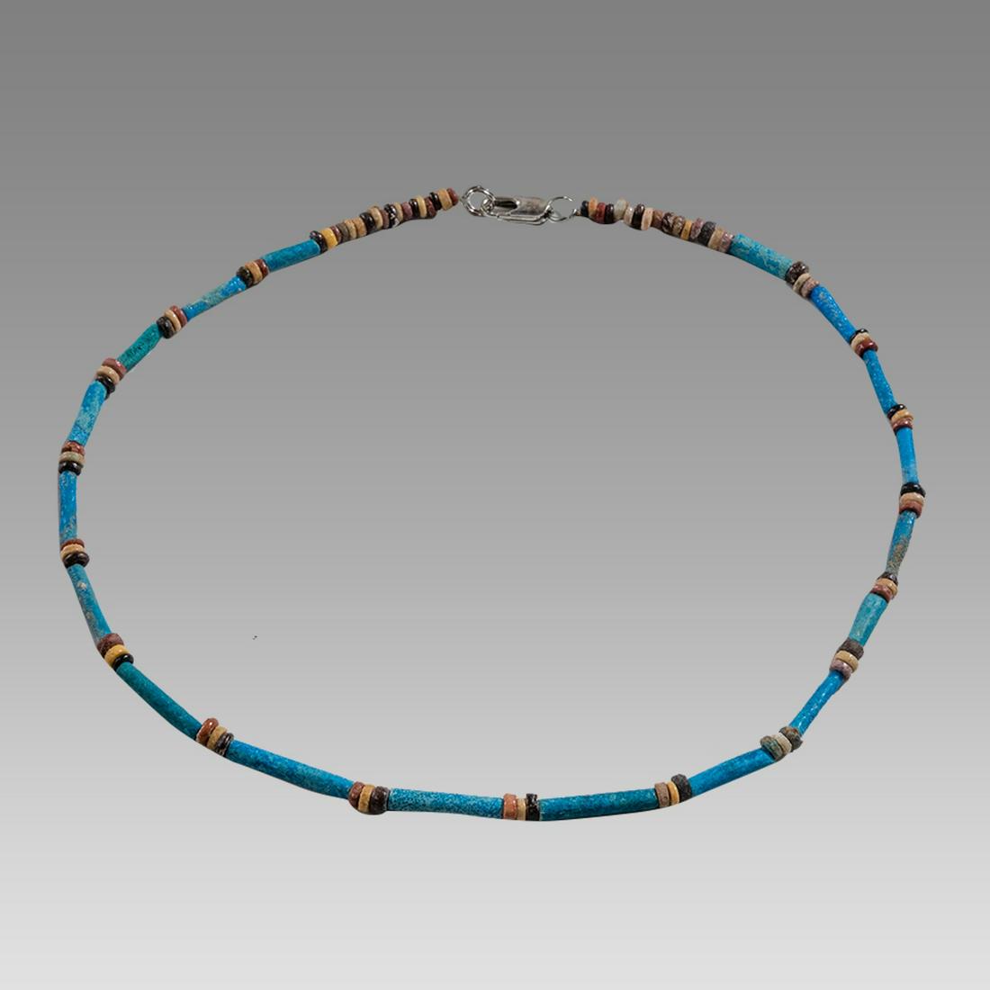 Ancient Egyptian Faience, Bead Necklace c.300-50 BC.: Ancient Egyptian Faience, Bead Necklace c.300-50 BC. Size 16 3/4 inches length. Great Looking single strand Faience Bead necklace. wearable. Provenance: Ex Secret Eyes Gallery New York 1970's-1980's