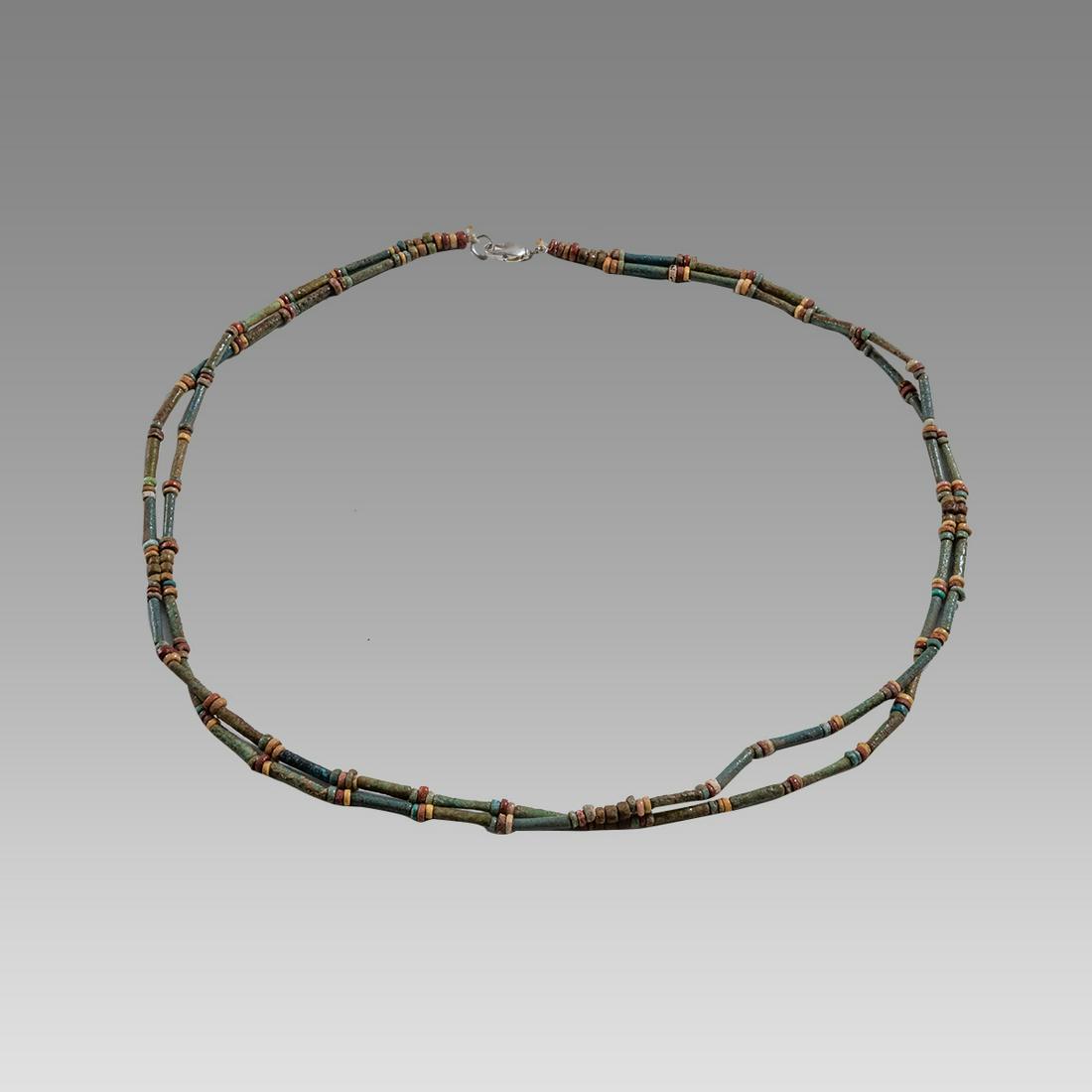 Ancient Egyptian Faience, Bead Necklace c.300-50 BC.: Ancient Egyptian Faience, Bead Necklace c.300-50 BC. Size 21 1/2 inches length. Great Looking double strand Faience Bead necklace. wearable. Provenance: Ex Secret Eyes Gallery New York 1970's-1980's