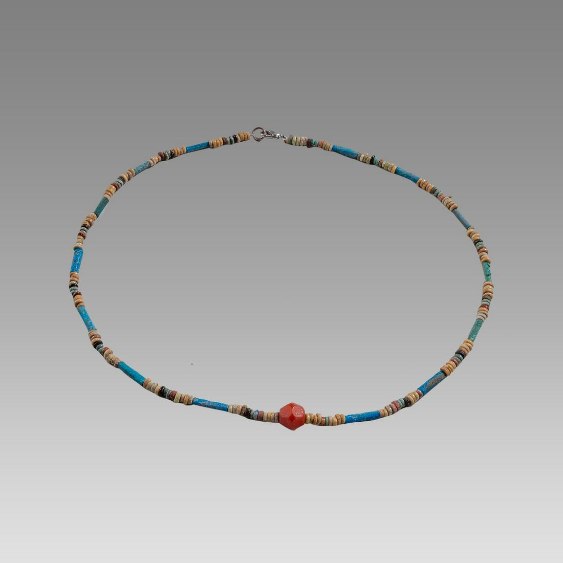 Ancient Egyptian Faience, Bead Necklace c.300-50 BC.: Ancient Egyptian Faience, Bead Necklace c.300-50 BC. Size 19 1/2 inches length. Great Looking single strand Faience Bead necklace. wearable. Provenance: Ex Secret Eyes Gallery New York 1970's-1980's