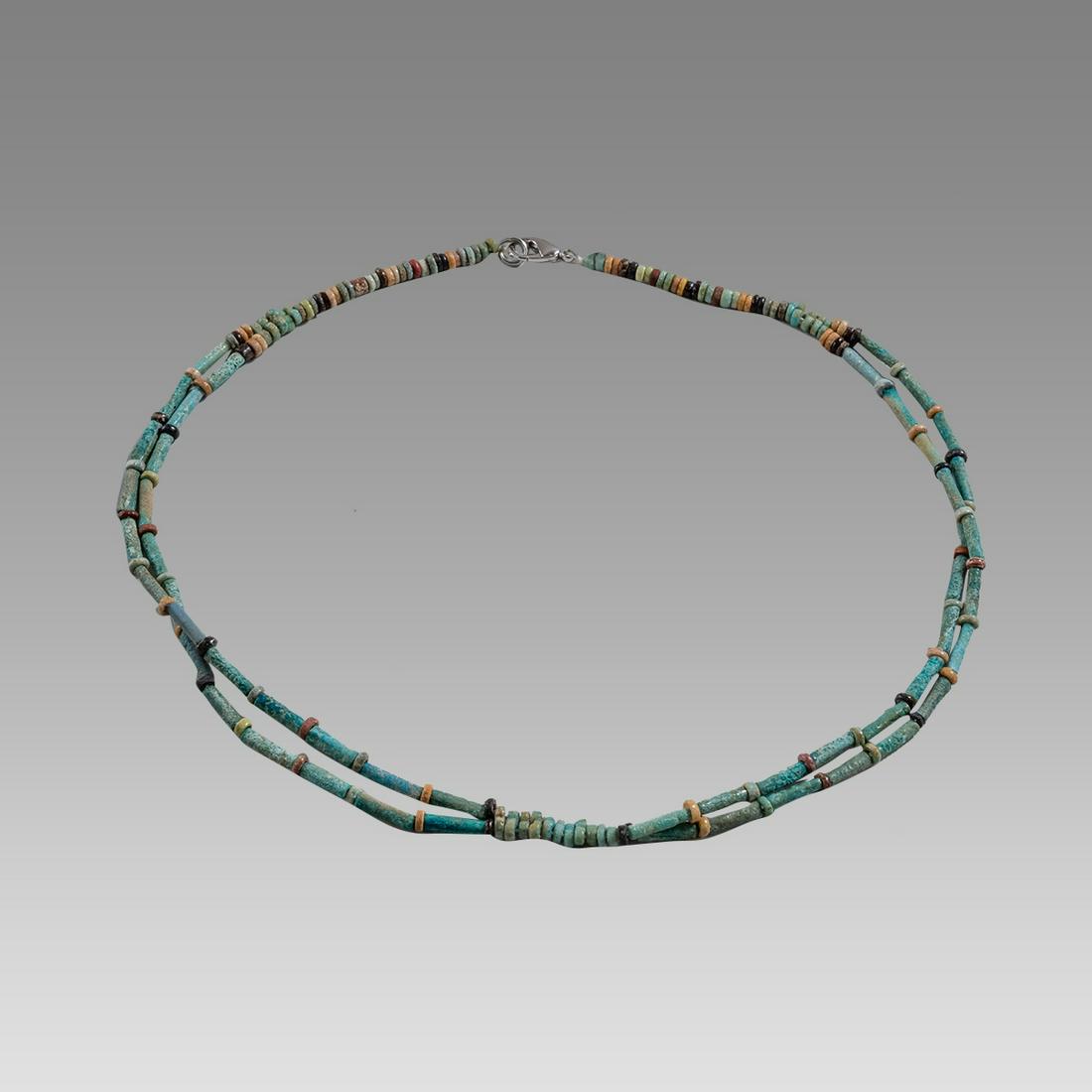 Ancient Egyptian Faience, Bead Necklace c.300-50 BC.: Ancient Egyptian Faience, Bead Necklace c.300-50 BC. Size 18 3/4 inches length. Great Looking double strand Faience Bead necklace. wearable. Provenance: Ex Secret Eyes Gallery New York 1970's-1980's
