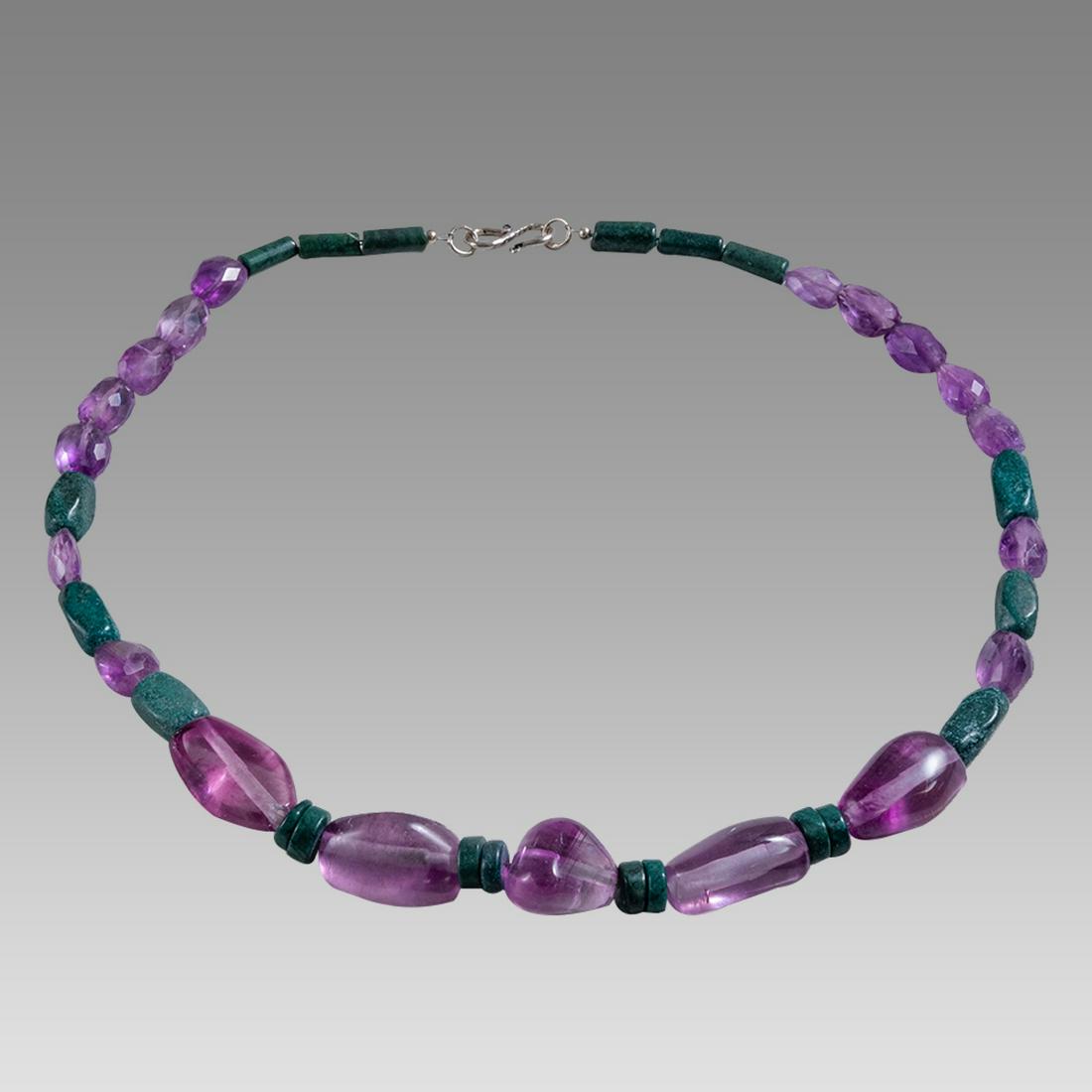 Roman Style Amethyst and Malachite Beads Necklace.: Roman Style Amethyst and Malachite Beads Necklace. size 20 1/4 inches length. Large Amethyst and malachite beads necklace. wearable. Provenance: Ex Eldert Bontekoe, Pegasi. Ann Arbor Michigan, USA.