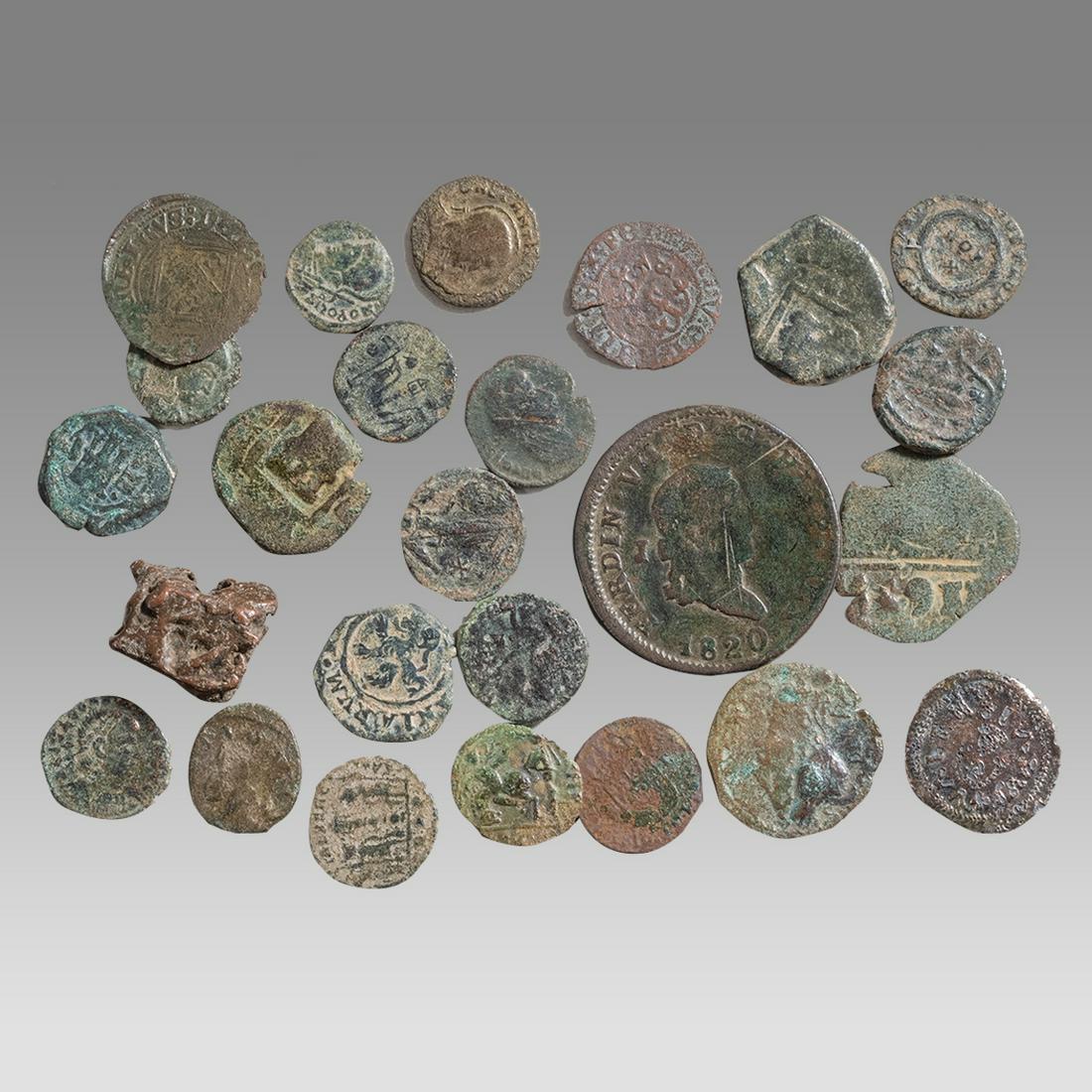 Lot of 25 Ancient Roman and Medieval Spain Bronze Coins c.4th-15th century AD. (1 of 2)