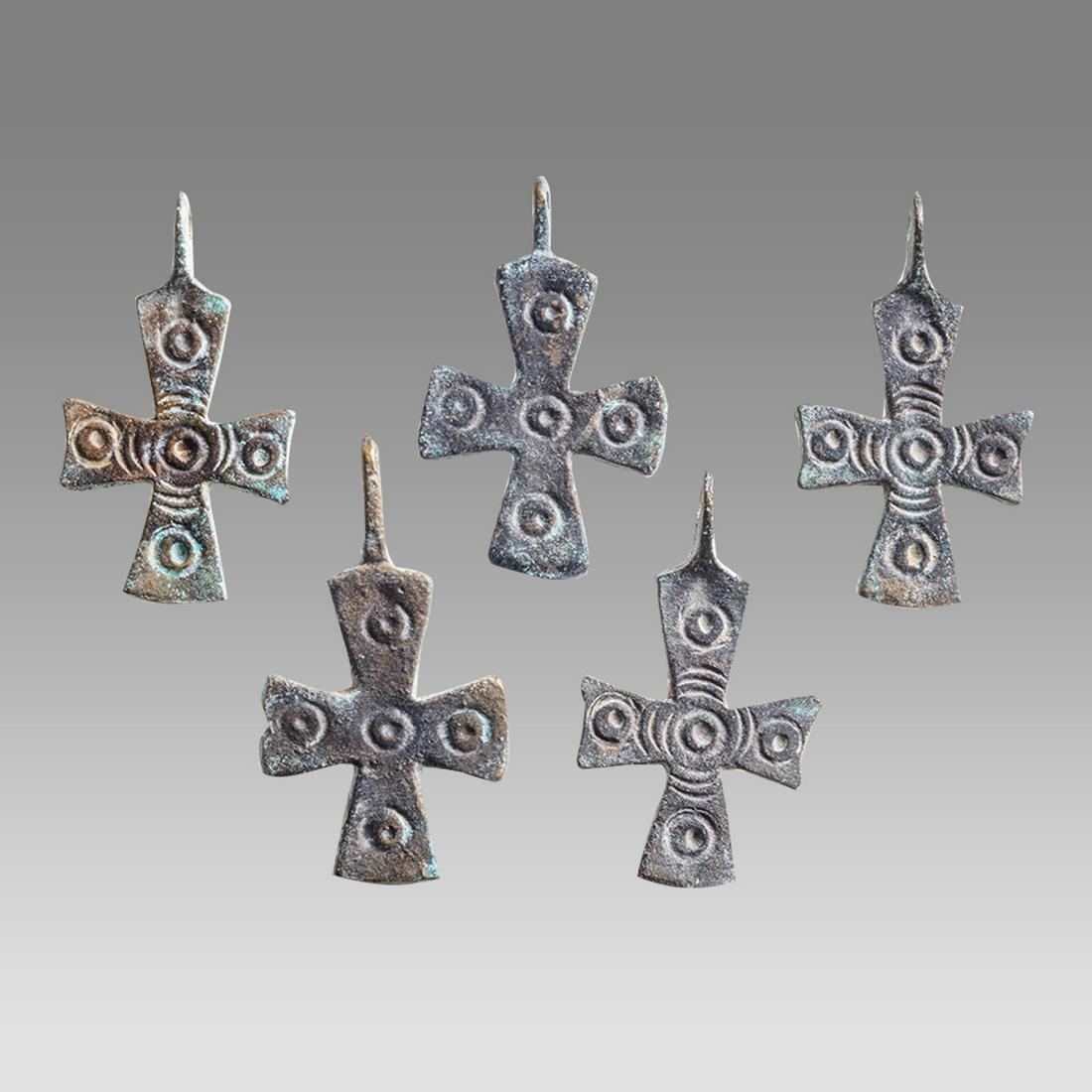 Lot of 5 Byzantine Style Bronze Crosses. (1 of 2)
