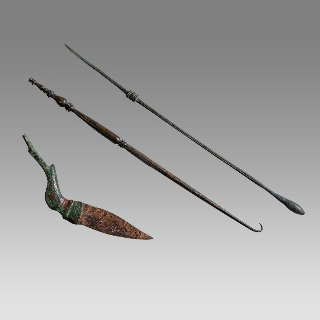Lot of 3 Ancient Roman Bronze Medical Tools c.2nd century AD. (1 of 2)