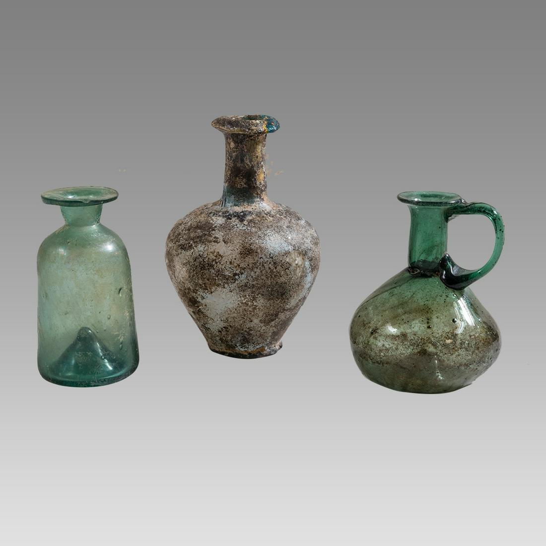 Lot of 3 Ancient Roman Glass Bottles c.2nd-3rd century AD. (1 of 2)