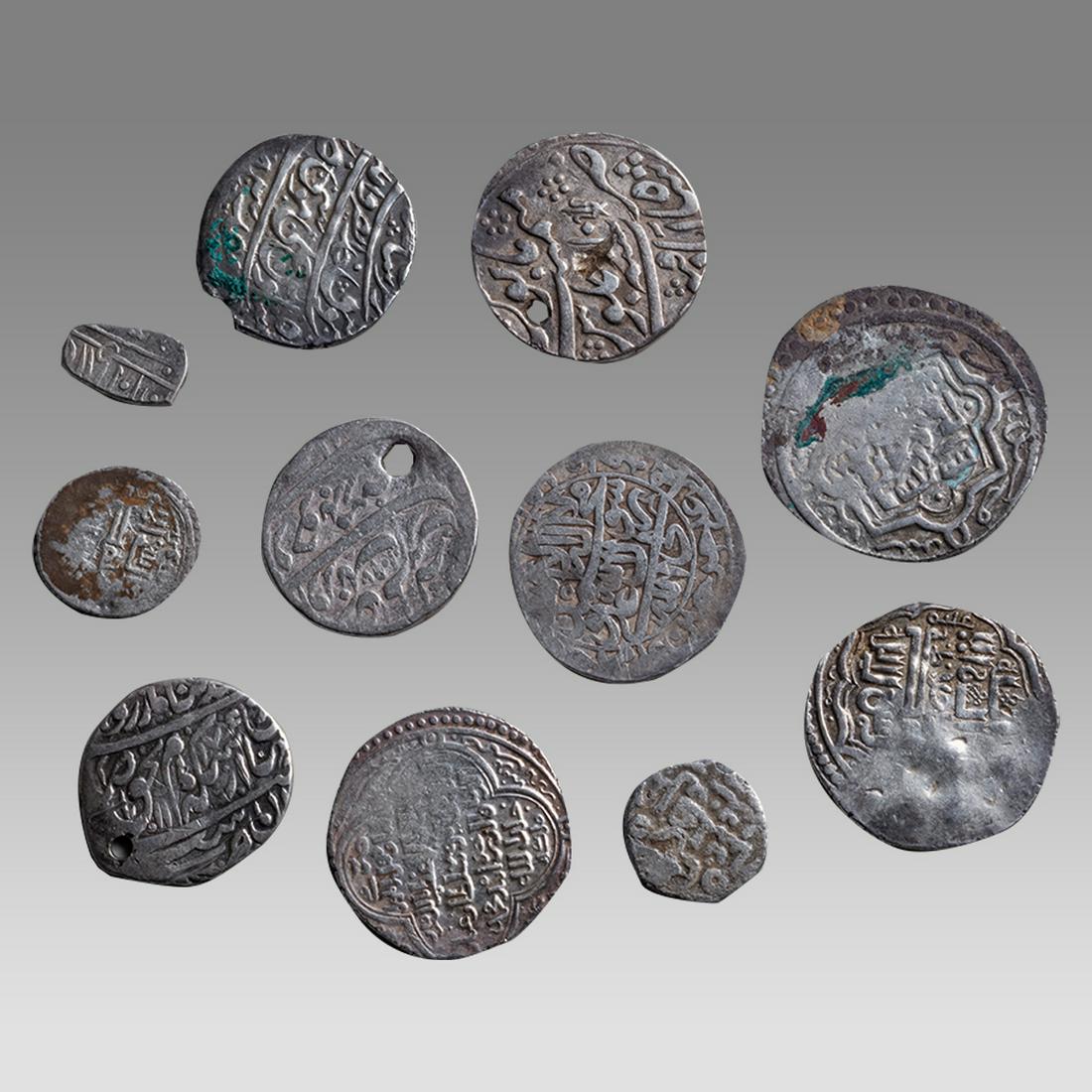 Lot of 11 Islamic, India Mughal Silver Coins c.18th century AD. (1 of 2)