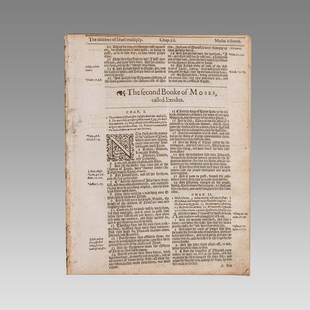 16 Leafs From King James Bible in  English. 1614 Book of Exodus: 16 Leafs From King James Bible in English. 1614 Book of Exodus, missing last page. Size 8 x 6 3/8 inches.