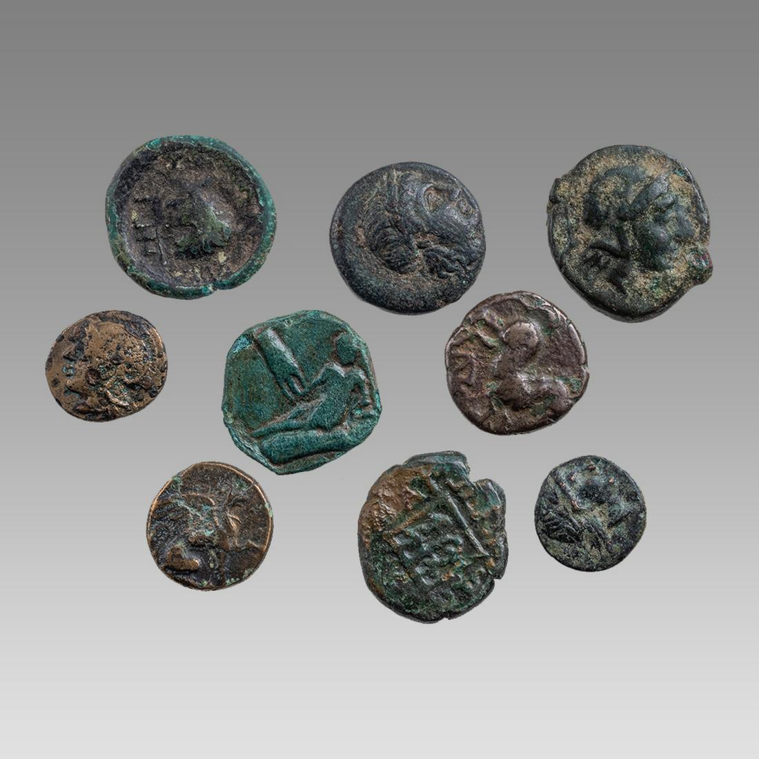 Lot of 9 Ancient Greek Bronze coins c.2nd century BC. (1 of 2)