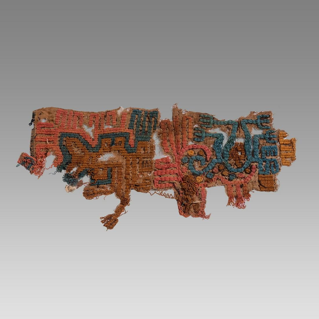 Ica Textile Fragment Ca. 900-1300 A.D., Ica, Peru.: Ica Textile Fragment Ca. 900-1300 A.D., Ica, Peru. Size 10 x 5 inches. Provenance: NJ collection. Ex. Halpern collection, NYC., acquired 1970â€™s-1980â€™s.