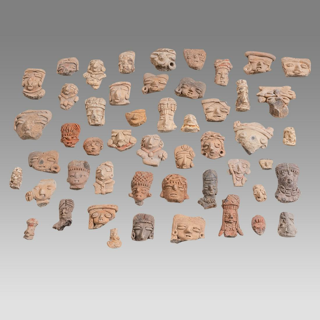 Lot of 50 Pre-Columbian Heads Fragments c.200 BC. (1 of 2)