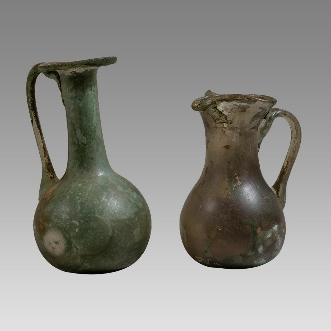Two Roman Style Glass Handled Bottles. (1 of 3)