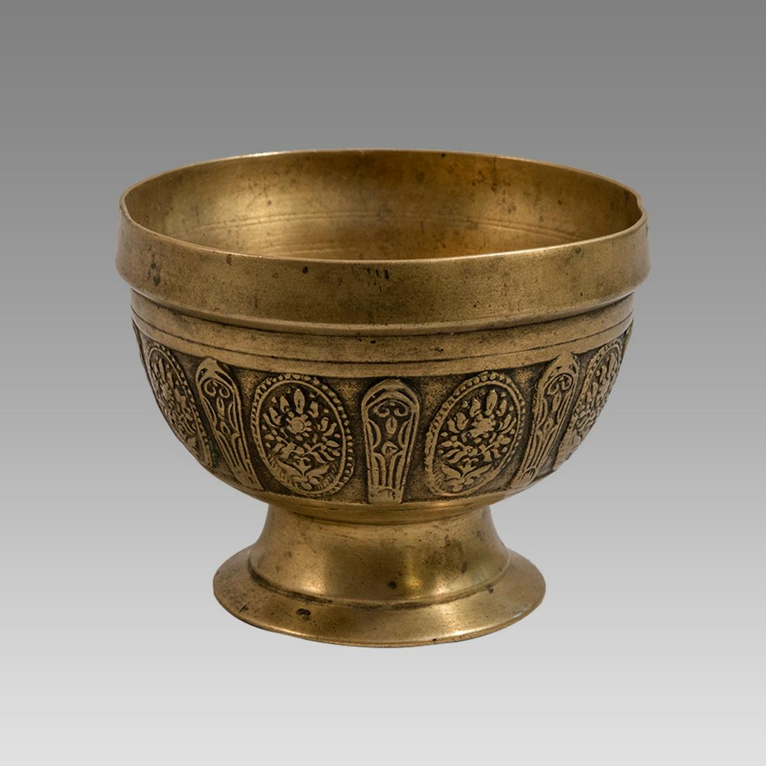 Tibetan Brass Pedestaled Cup c.19th century.: Tibetan Brass Pedestaled Cup c.19th century. Size 2-5/8 inches high., 3-3/8 inches diameter. NJ collection.