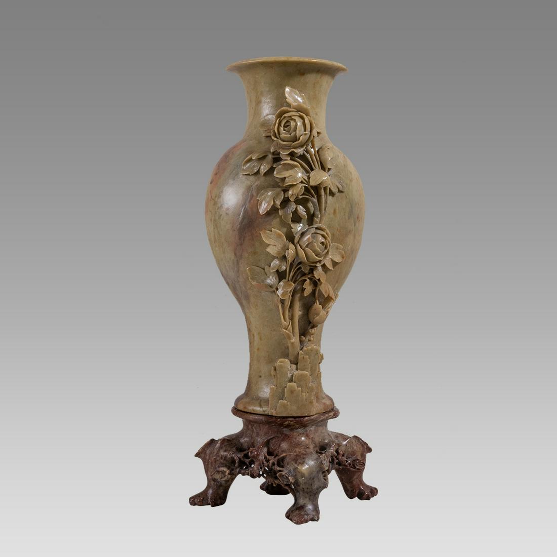 Chinese Soapstone Footed Flower Vase.: Chinese Soapstone Footed Flower Vase. Size 14 inches high. Provenance: The estate of Elma Gilbert collected betwen 1980-1990