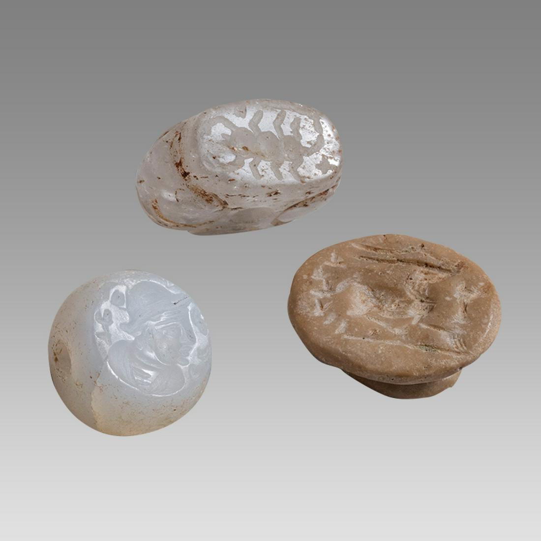 Lot of 3 Ancient Sasanian Crystal and Stone Seals c.6th century AD. (1 of 2)
