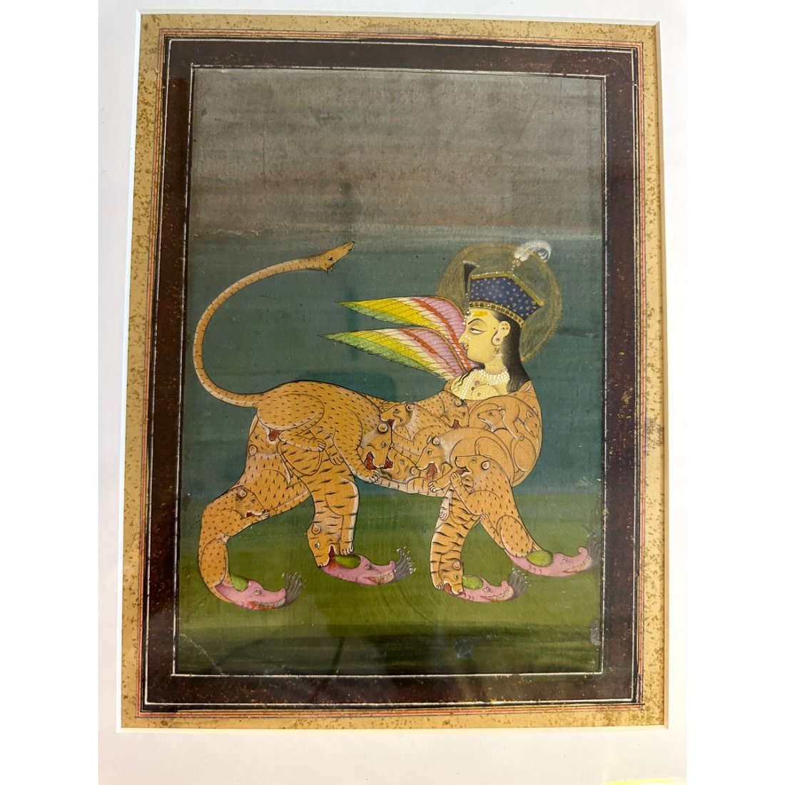 Indian Miniature Painting with Sphinx and Lions. (1 of 4)