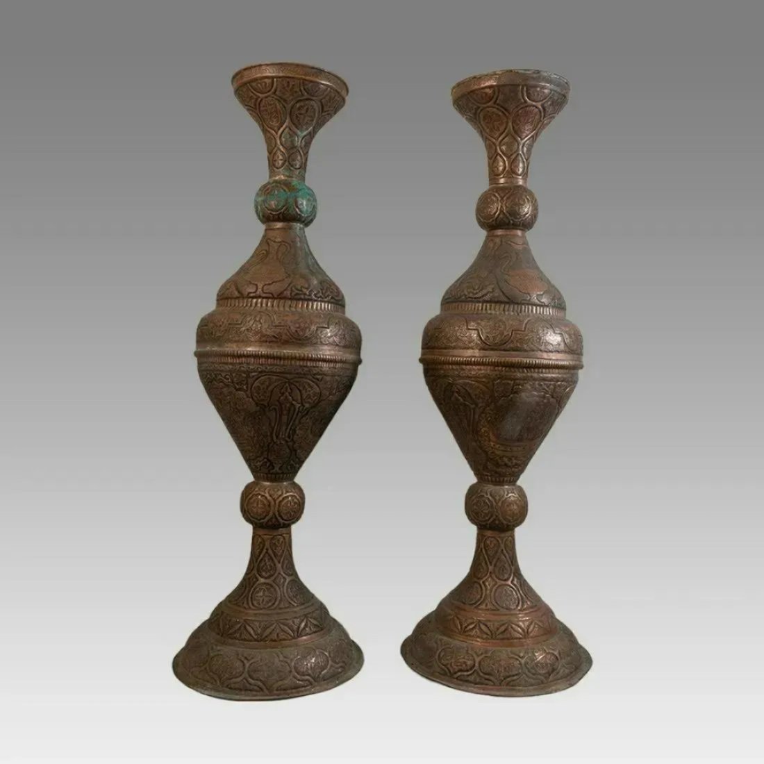 Large Pair Of Islamic Syrian Monumental Copper Urns 20th Century. Mamluk revival Damascus Copper Urn (1 of 4)