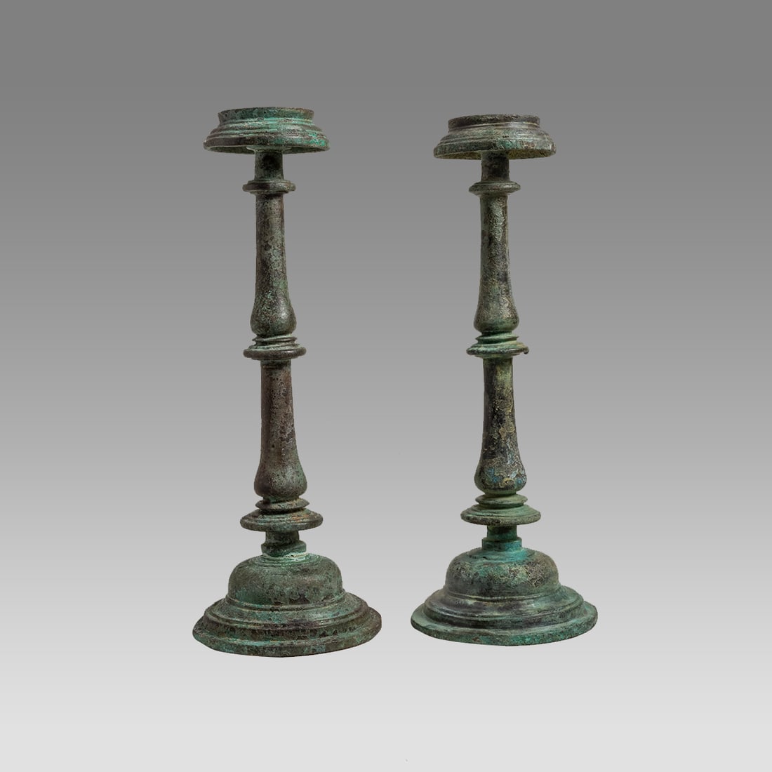 Ancient Byzantine Bronze Pair of Bronze Candlesticks c.6th-8th century AD. (1 of 2)