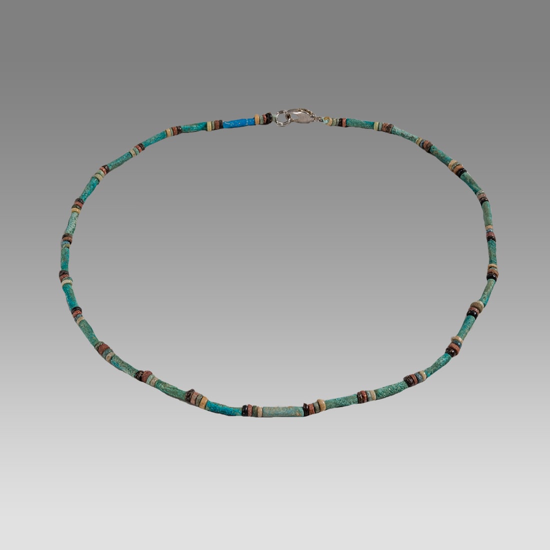 Ancient Egyptian Faience, Bead Necklace c.300-50 BC.: Ancient Egyptian Faience, Bead Necklace c.300-50 BC. Size 17 1/4 inches length. Great Looking single strand Faience Bead necklace. wearable. Provenance: Ex Secret Eyes Gallery New York 1970's-1980's