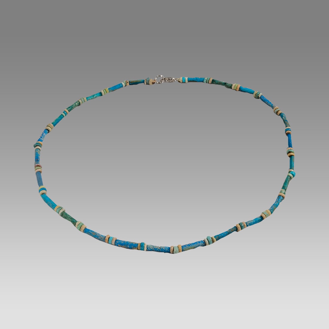 Ancient Egyptian Faience, Bead Necklace c.300-50 BC.: Ancient Egyptian Faience, Bead Necklace c.300-50 BC. Size 17 3/4 inches length. Great Looking single strand Faience Bead necklace. wearable. Provenance: Ex Secret Eyes Gallery New York 1970's-1980's