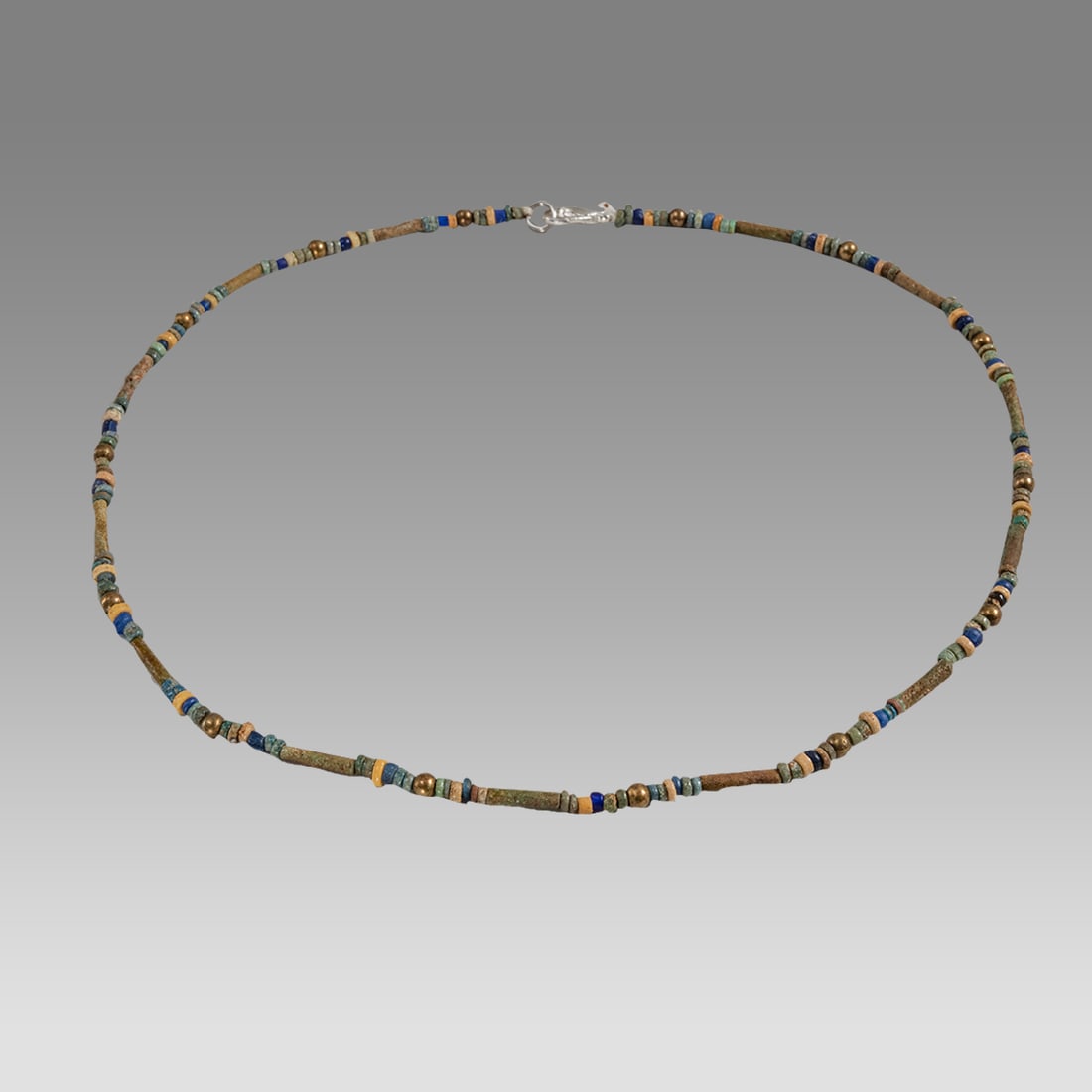 Ancient Egyptian Faience, Bead Necklace c.300-50 BC.: Ancient Egyptian Faience, Bead Necklace c.300-50 BC. Size 18 3/4 inches length. Great Looking single strand Faience Bead necklace. wearable. Provenance: Ex Secret Eyes Gallery New York 1970's-1980's