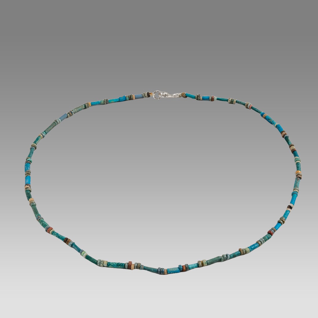 Ancient Egyptian Faience, Bead Necklace c.300-50 BC.: Ancient Egyptian Faience, Bead Necklace c.300-50 BC. Size 18 inches length. Great Looking single strand Faience Bead necklace. wearable. Provenance: Ex Secret Eyes Gallery New York 1970's-1980's
