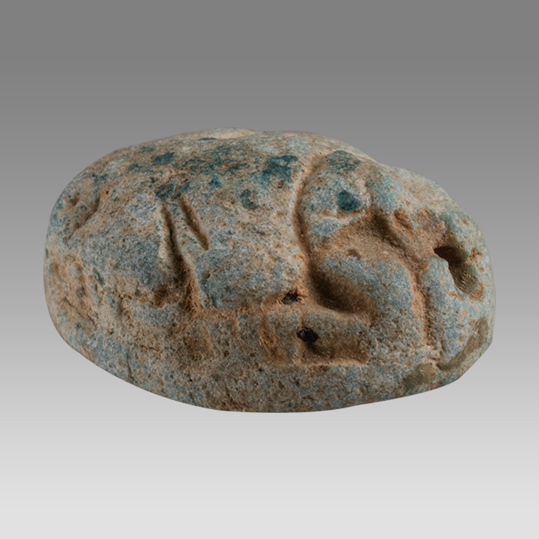 Ancient Egyptian Steatite stone Scarab c.1500-1100 BCE.: Ancient Egyptian Steatite stone Scarab c.1500-1100 BCE. Size 17 x 13 mm. Glazed steatite scarab New Kingdom with stealized beatle back. Provenance: Ex Secret Eyes Gallery New York 1970's-1980's