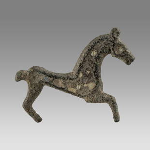 Ancient Roman Bronze Horse Fibula c.2nd century AD.: Ancient Roman Bronze Horse Fibula c.2nd century AD. Size 1 1/2 inch length. Cast bronze Fibula brooch, missing pin. Provenance: Ex Secret Eyes Gallery New York 1970's-1980's