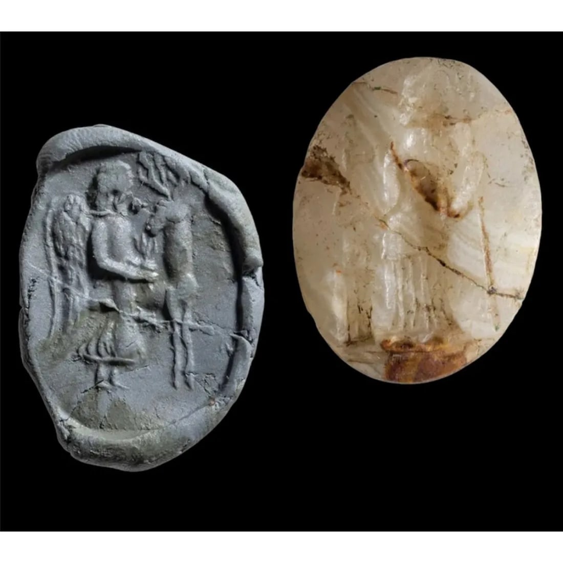 Ancient Hellenistic Banded Agate Intaglio With two Faces c.2nd century BC. (1 of 4)