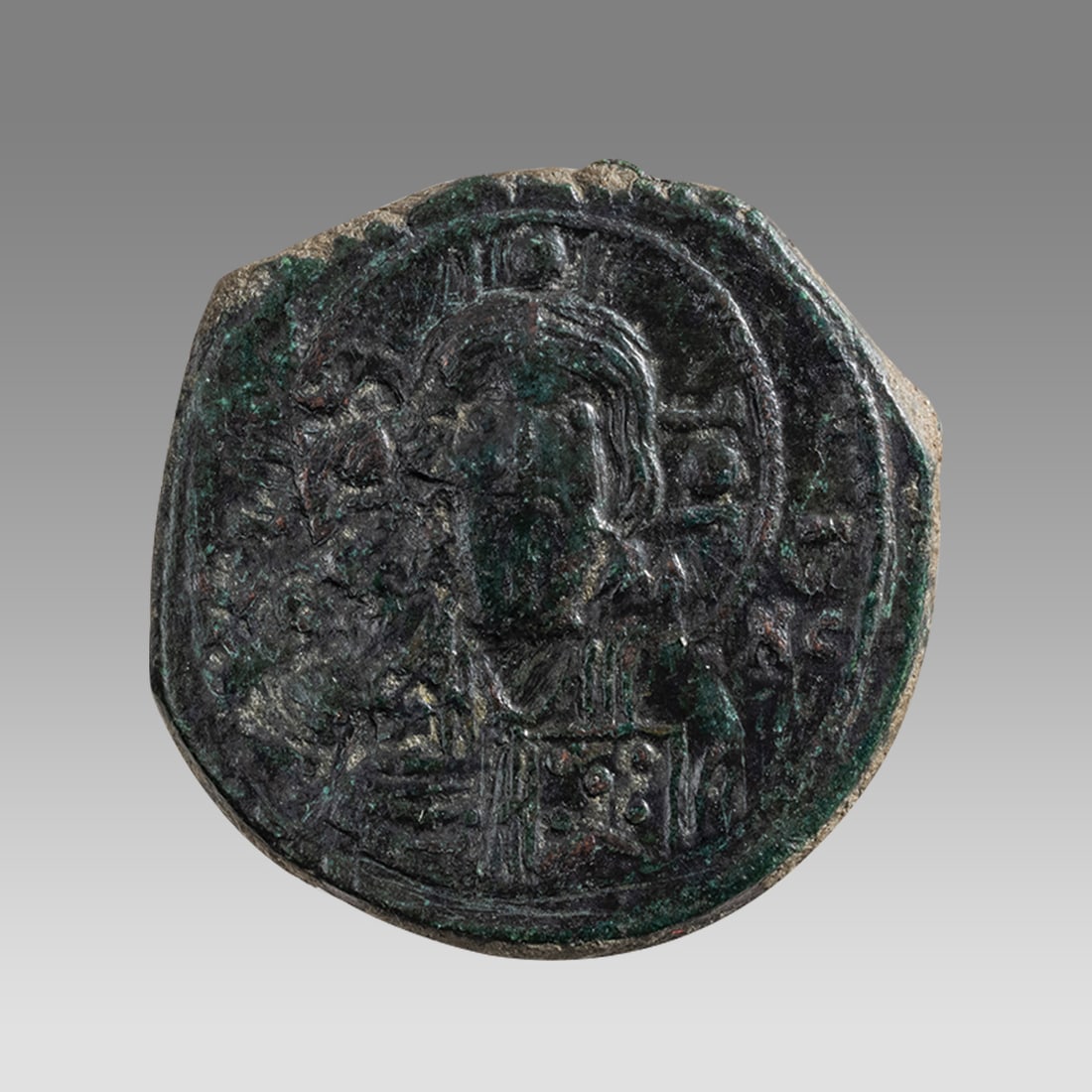 Ancient Byzantine Anonymous Bronze follis, time of Nicephorus III, Christ, Cross 1078-1081 AD. (1 of 2)