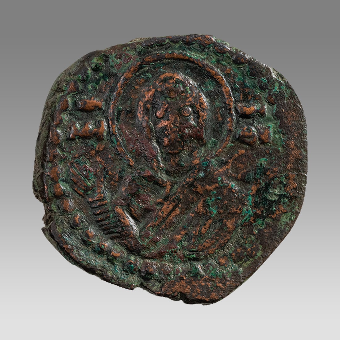 Ancient Byzantine Anonymous Bronze follis, Christ. 1068 AD. (1 of 2)