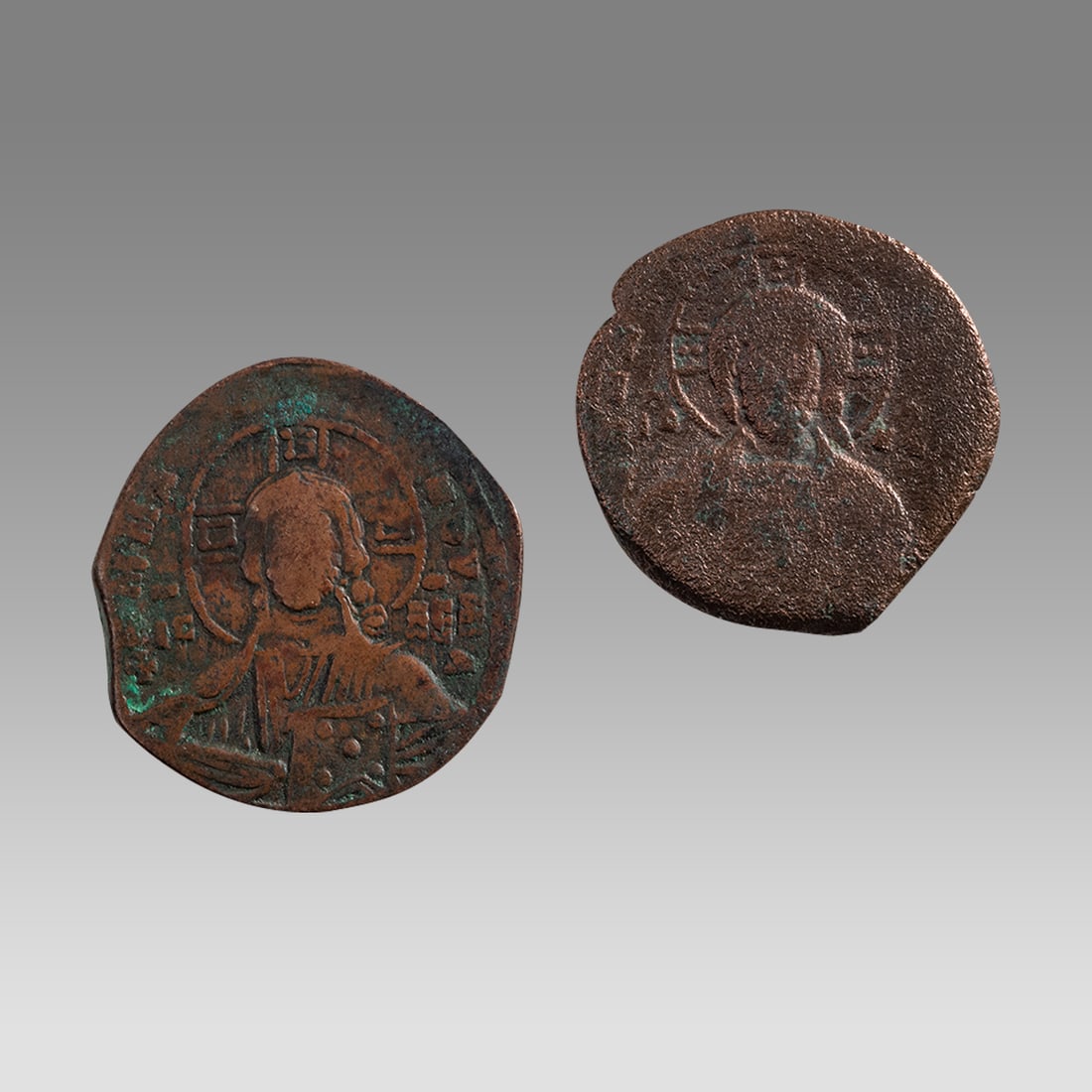 Lot of 2 Ancient Byzantine Anonymous Bronze follis, Christ. 1025-1028 AD. (1 of 2)