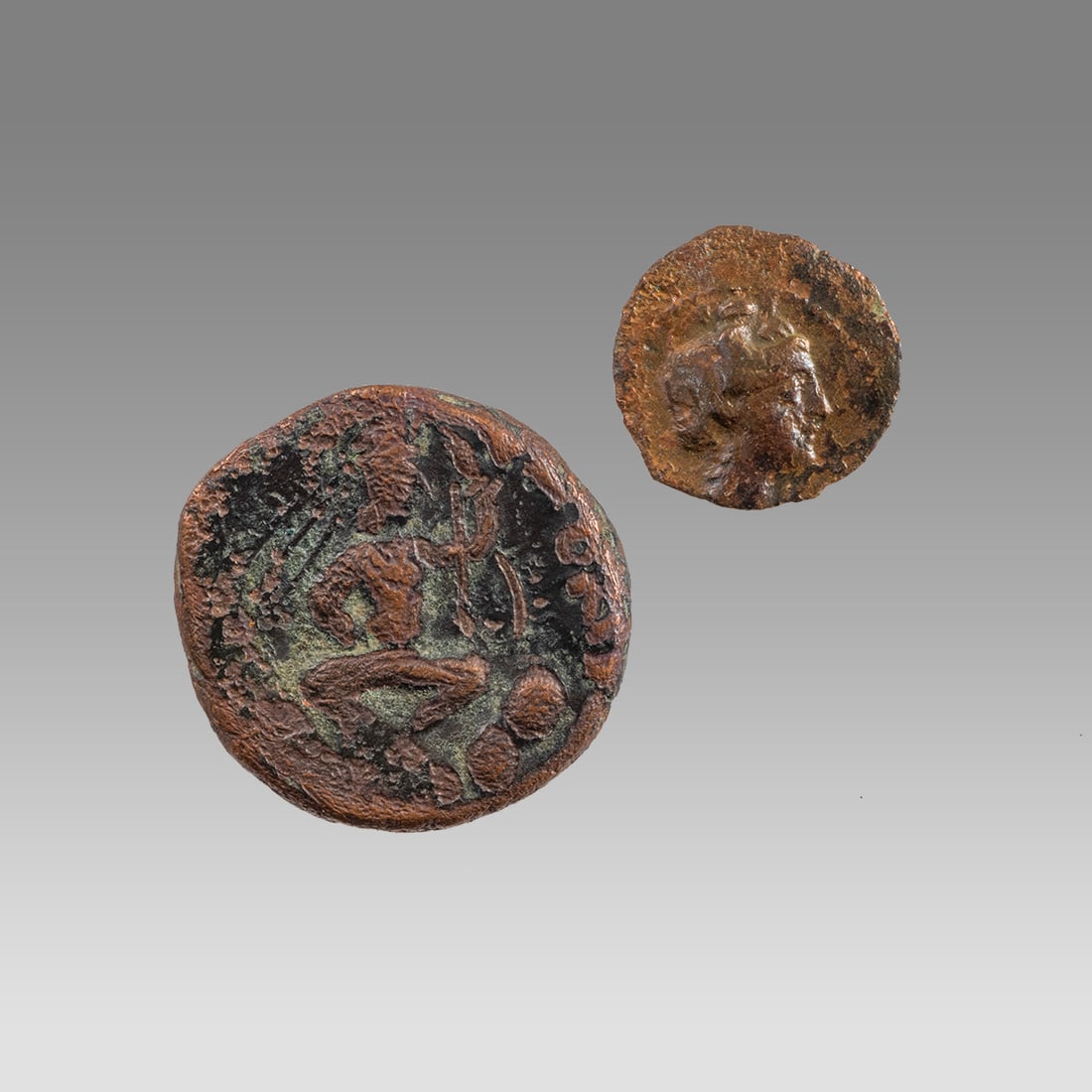 Lot of 2 Ancient Greek, Kushan Bronze Coins c.1st-2nd century BC. (1 of 2)