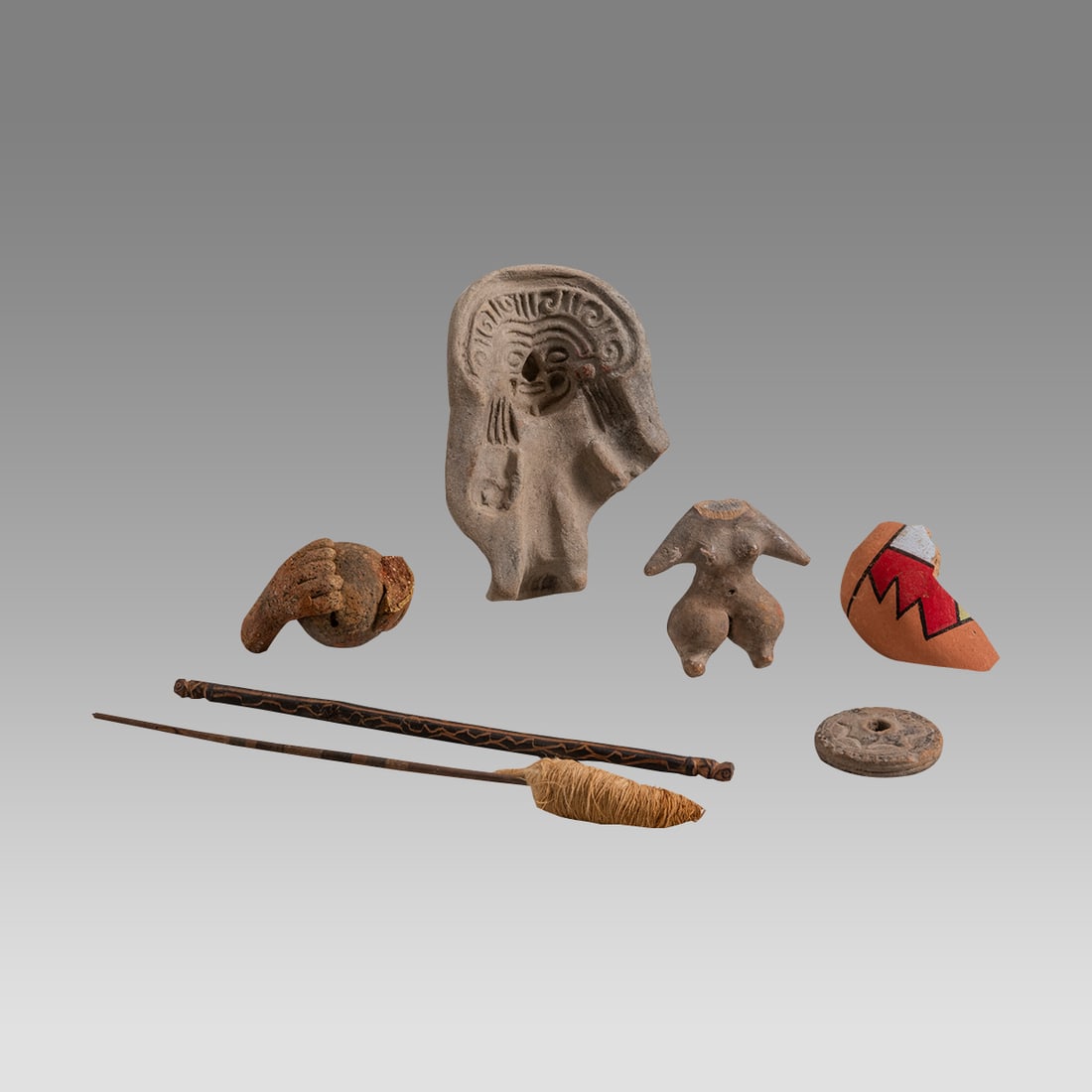Lot of 7 Ancient Pre-Columbian, Pottery Fragments Misc c.100 BC to 1400 AD. (1 of 2)
