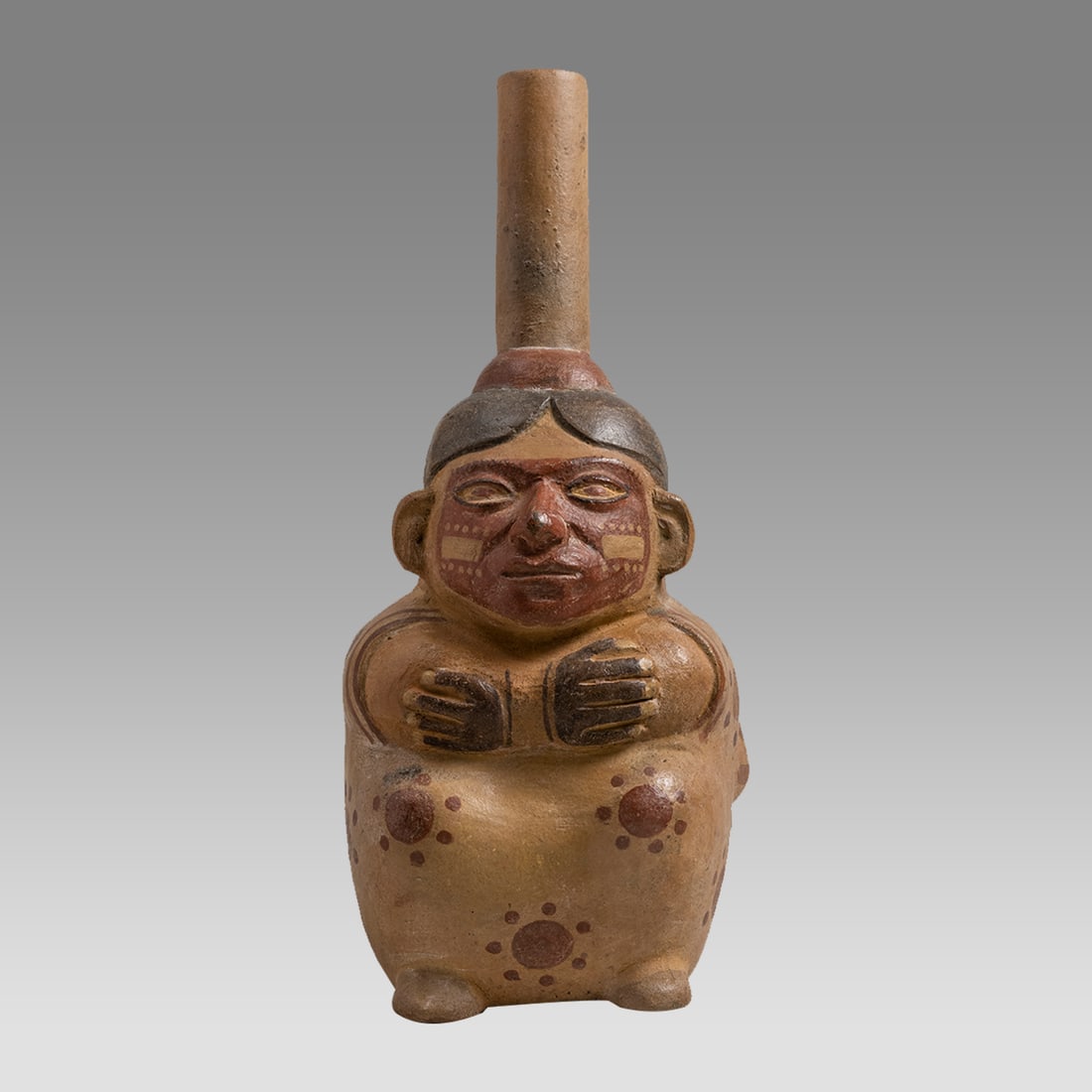 Inca Style Seated Figure Pottery Vessel. (1 of 4)