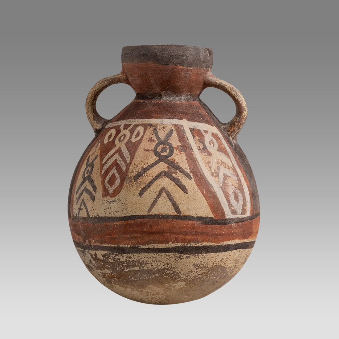 Moche Pottery Vessel With Fish Decoration c.500-700 AD.: Moche Pottery Vessel With Fish Decoration c.500-700 AD. Size 8 3/4 inches high, 6 1/2 inches widest point. Provenance: Estate of David Sheridan, Branchburg, NJ., acquired 1950â€™s to early 2000â