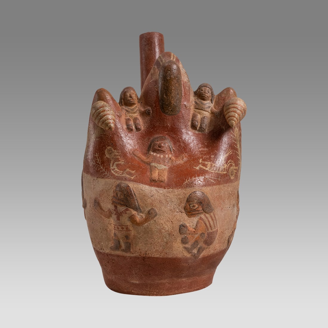 Moche Style Pottery Vessel Depicting Sacrificial Mountain Scene. (1 of 4)