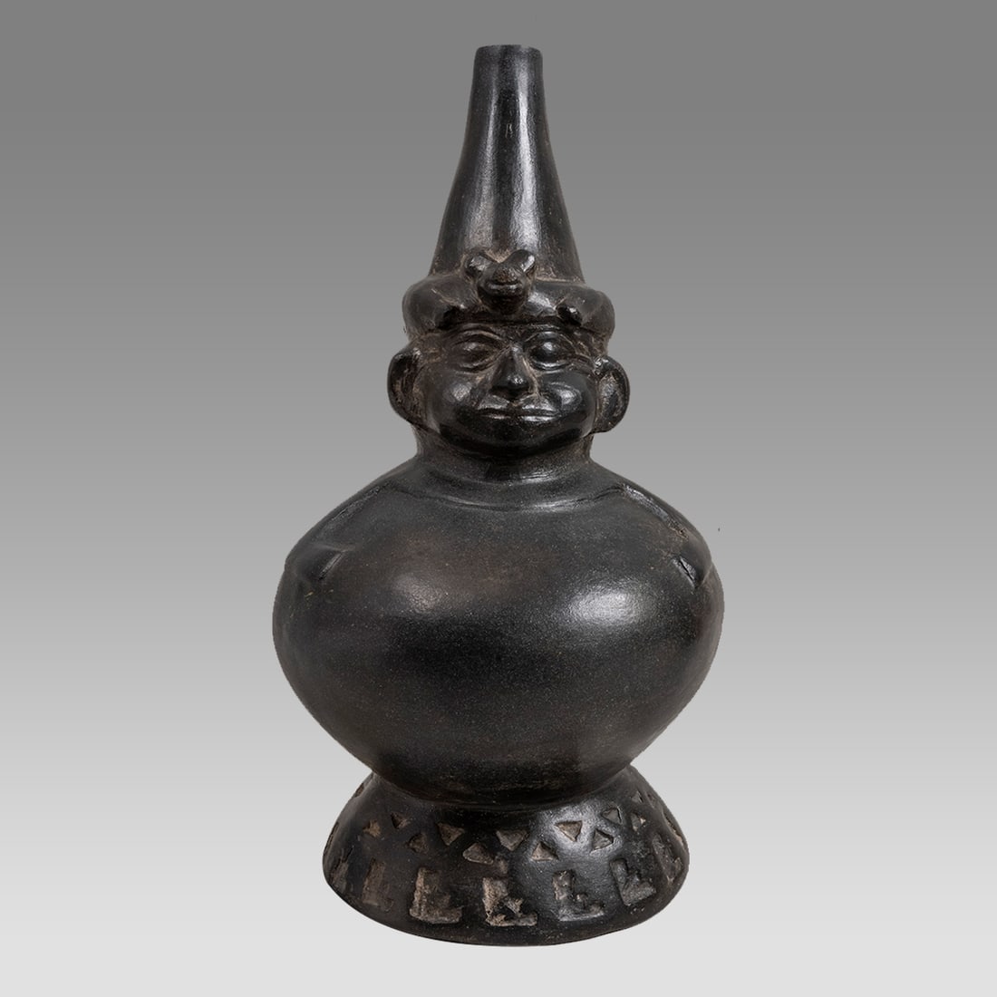Sican Blackwear Anropromorthic Figural Vessel with Frog.: Sican Blackwear Anropromorthic Figural Vessel with Frog. Size 9 5/8 inches high, 6 3/4 inches wide. Provenance: Estate of David Sheridan, Branchburg, NJ., acquired 1950's . descent to family. Private 