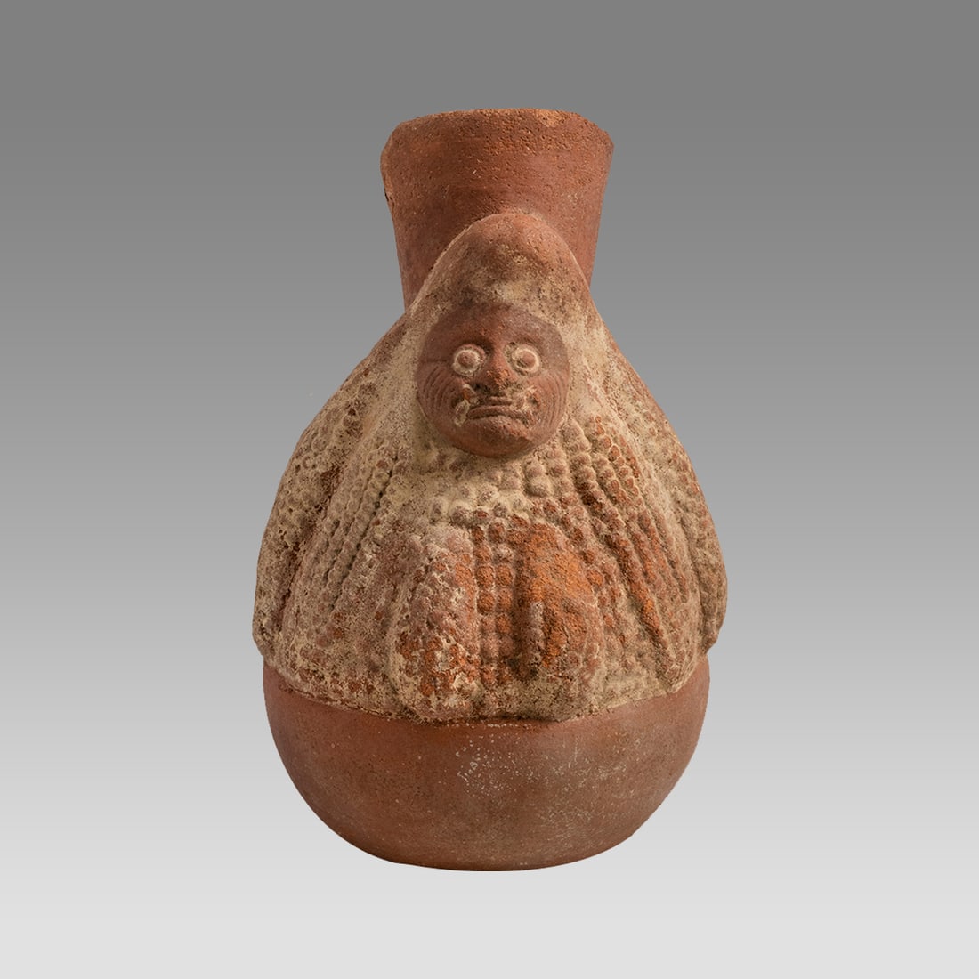 Moche Corn Deity Vessel c.500-700 AD.: Moche Corn Deity Vessel c.500-700 AD. Size 7 1/4 inches high, 5 1/4 inches wide. Provenance: Estate of David Sheridan, Branchburg, NJ., acquired 1950's . descent to family. Private Arizona collection,