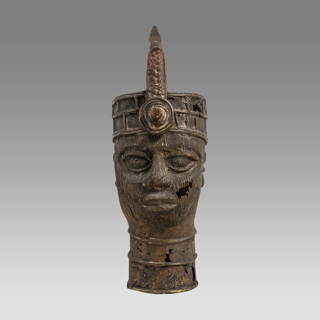 African Benin Bronze Oba Head Sculpture from Nigeria. (1 of 4)