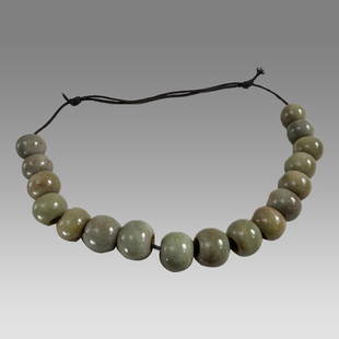 Olmec - Proto Maya Round Jade Bead Necklace. Pre-Columbian, Southern Mexico to Guatemala, Olmec to: Olmec - Proto Maya Round Jade Bead Necklace. Pre-Columbian, Southern Mexico to Guatemala, Olmec to Proto-Maya culture, ca. 500 BCE to 300 CE. A stunning ensemble of 17 sizeable, hand-carved jade beads