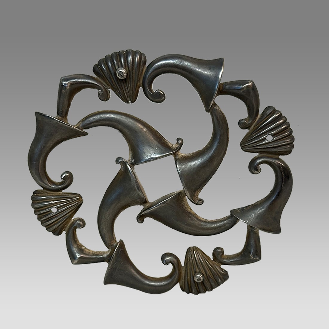 Ancient Roman Silver Roundel Ornament with Shells, Trumpets c.1st-2nd century AD. (1 of 2)