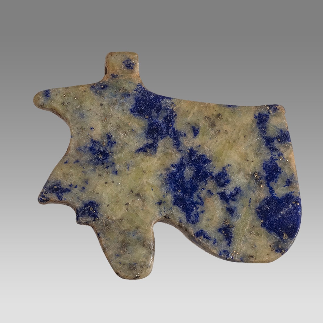 Ancient Egyptian Lapis Lazuli Eye of Horus Amulet c.664-332 BC.: Ancient Egyptian Lapis Lazuli Eye of Horus Amulet c.664-332 BC. Size 25 x 24 mm. Cast lapis lazuli Amulet of Eye of Horus. Provenance: Ex Secret Eyes Gallery New York 1970's-1980's