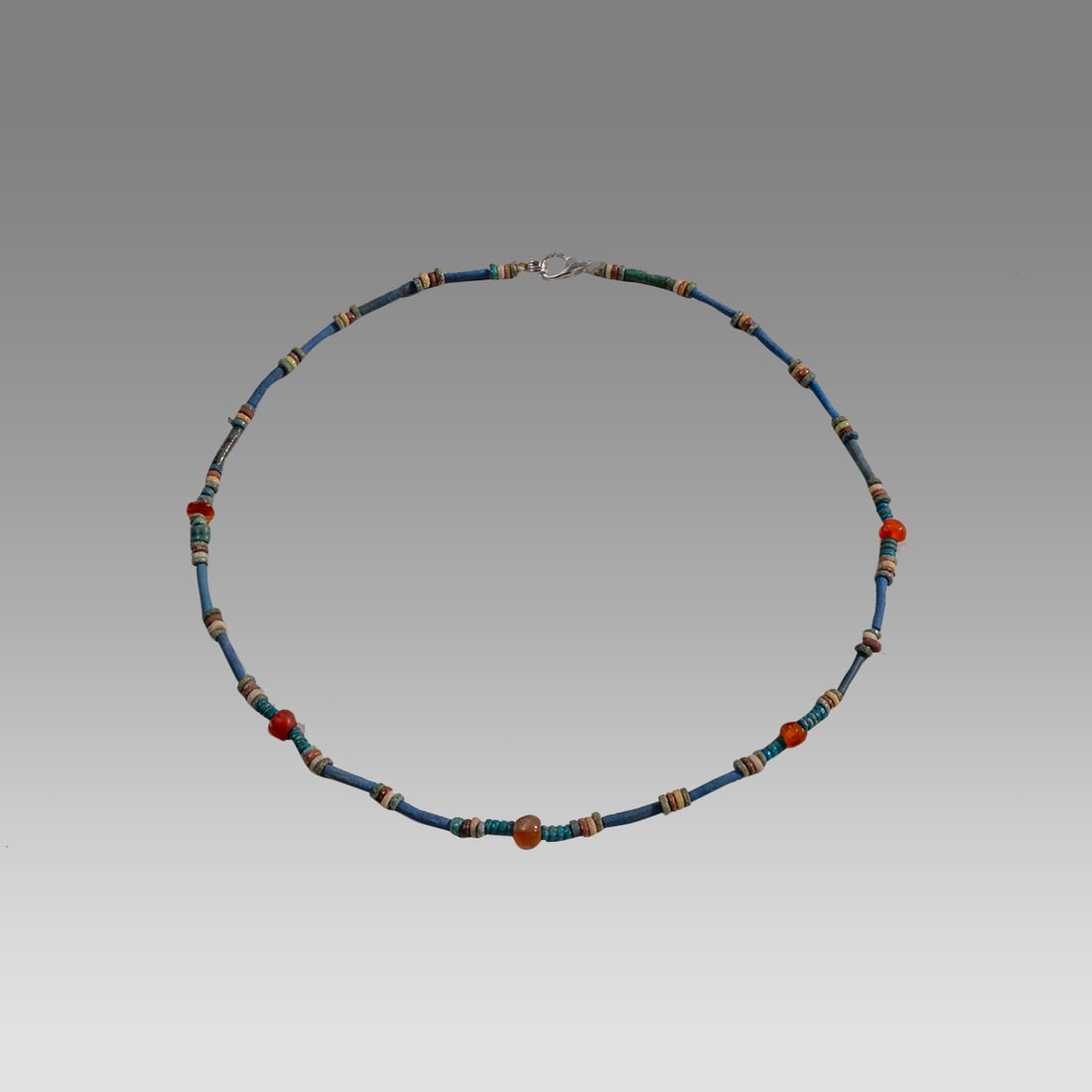 Ancient Egyptian Faience, Bead Necklace c.300-50 BC.: Ancient Egyptian Faience, Bead Necklace c.300-50 BC. Size 18 3/4 inches length. Great Looking single strand Faience Bead necklace mixed with agate with agate beads. wearable. Provenance: Ex Secret Eye