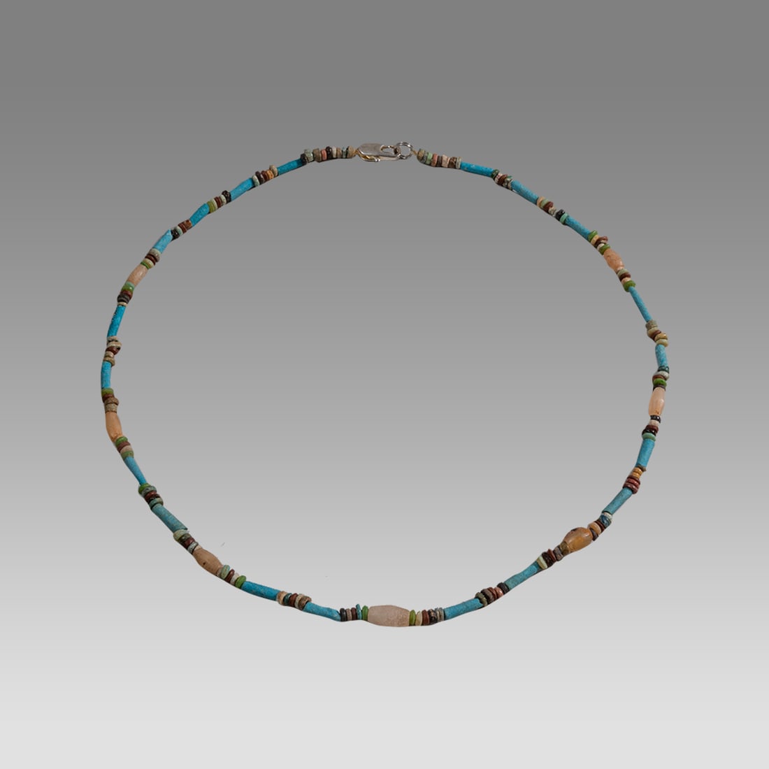 Ancient Egyptian Faience, Bead Necklace c.300-50 BC.: Ancient Egyptian Faience, Bead Necklace c.300-50 BC. Size 19 1/4 inches length. Great Looking single strand Faience Bead necklace with stone beads. wearable. Provenance: Ex Secret Eyes Gallery New Yor