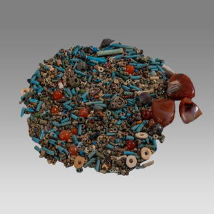 lot of Egyptian Faience Beads and Agate Beads c.300-50 BC.: lot of Egyptian Faience Beads and Agate Beads c.300-50 BC. weight 66.55 grams. Fine lot of Faience beads, together with Agate beads. Provenance: Ex Secret Eyes Gallery New York 1970's-1980's.