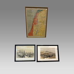 Lot of 3 Framed Prints of Jerusalem, Jaffa and Modern Palestine Map.: Lot of 3 Framed Prints of Jerusalem, Jaffa and Modern Palestine Map. Size 10 3/4 - 14 inches length.